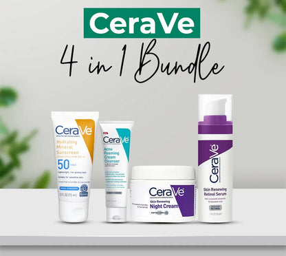 CeraVe 4 in 1 Complete Skincare Kit – Night Cream, Sunblock, Cleanser & Hydrating Serum for Radiant, Healthy, Smooth & Moisturized Skin